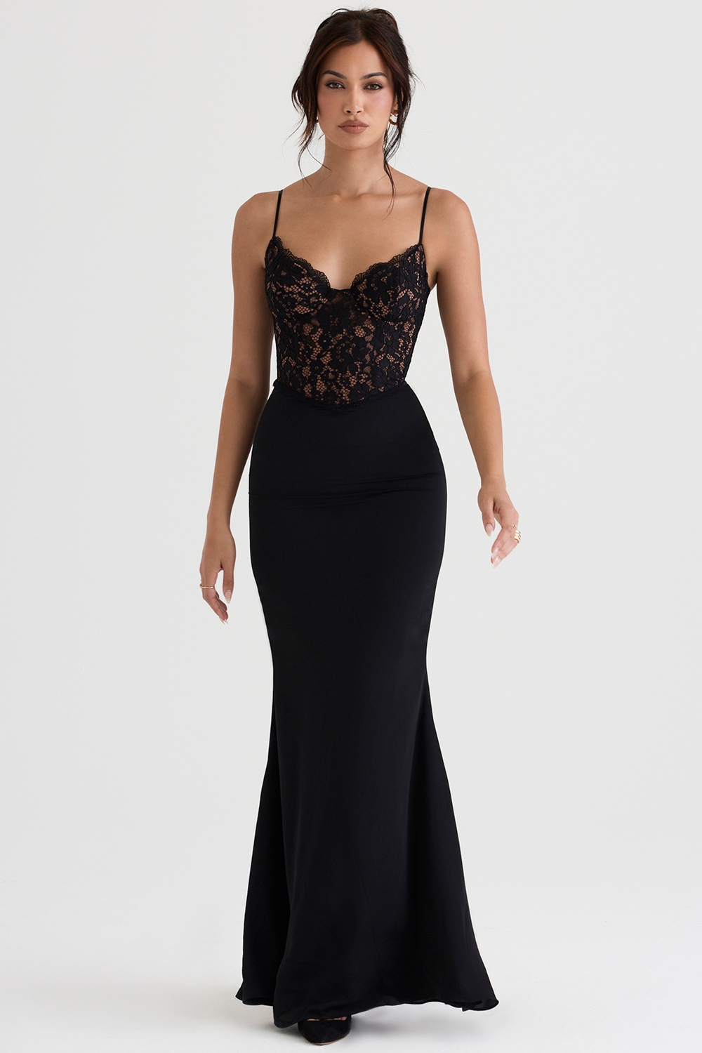 Cara, Black Corset Maxi Dress