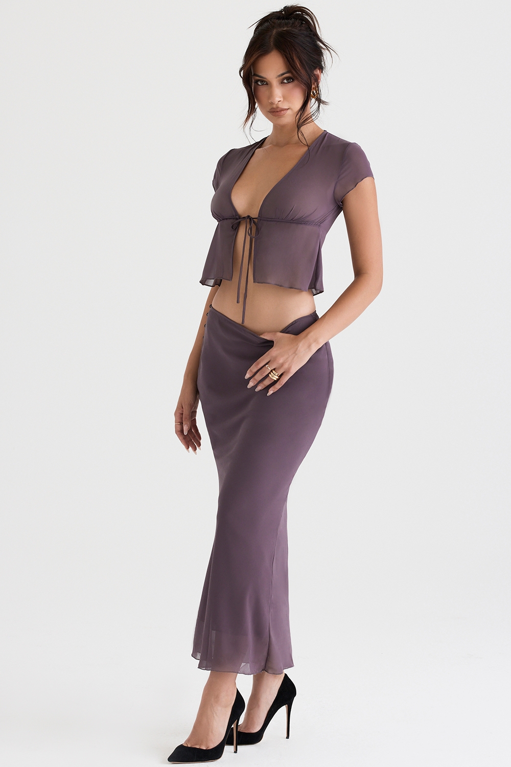 Dyana, Dark Mauve Bias Cut Maxi Skirt