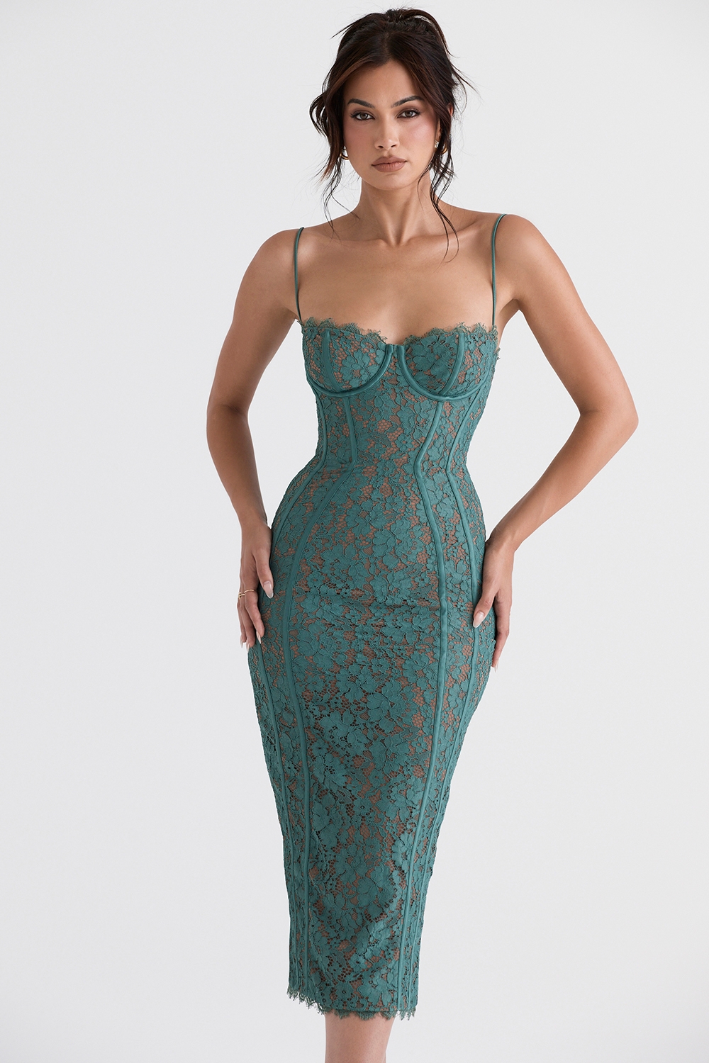 Joelle, Forest Lace Midi Dress