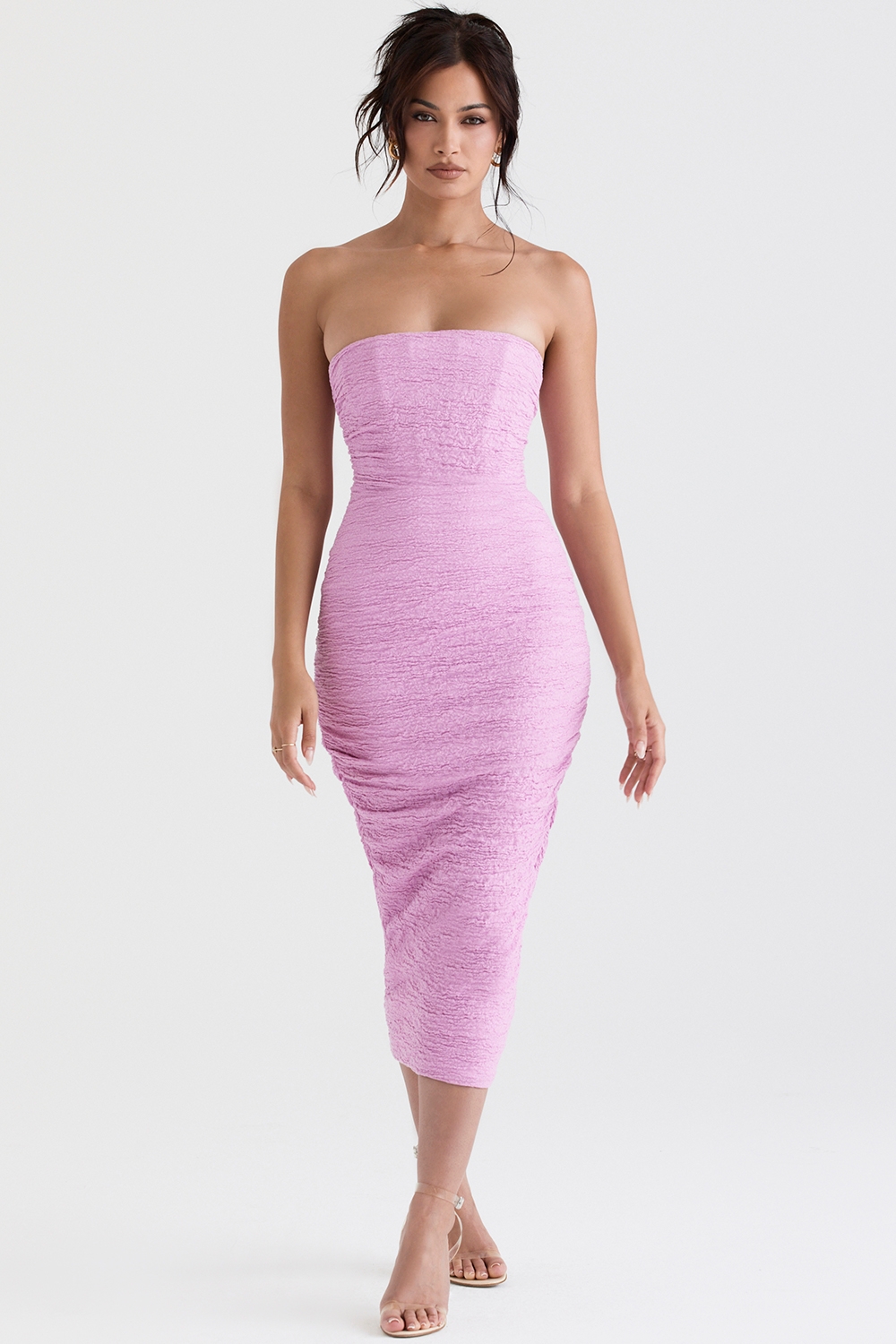 Tana, Pink Strapless Corset Midi Dress