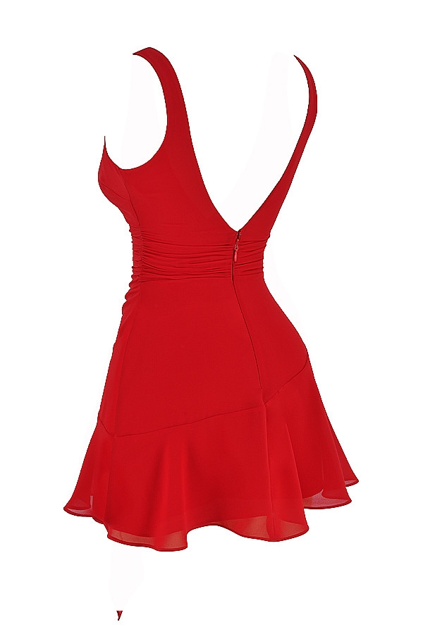 Clothing : Mini Dresses : Mistress Rocks Scarlet Plunge Neck Mini Dress
