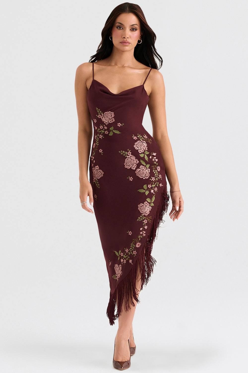 Eloisa, Wine Embroidered Midi Dress