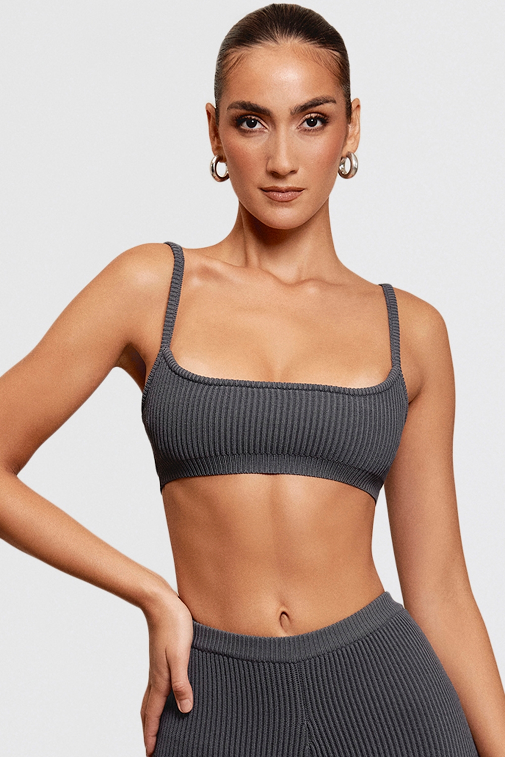 Mischa, Dark Grey Ribbed Knit Bralette