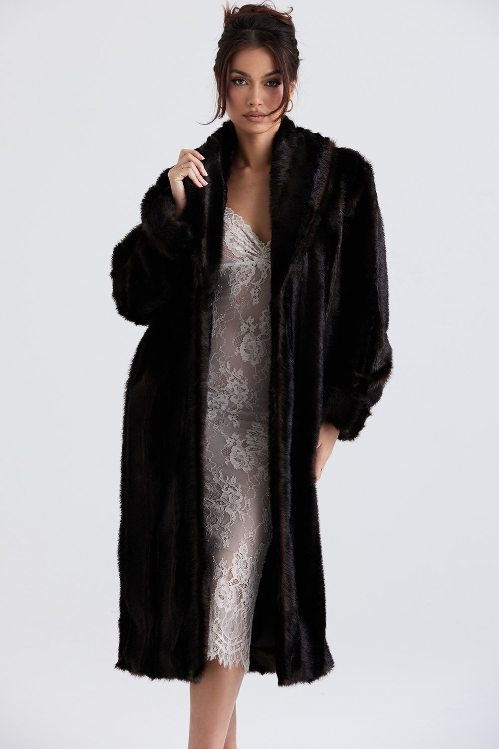 Callie, Dark Brown Faux Fur Coat - SALE