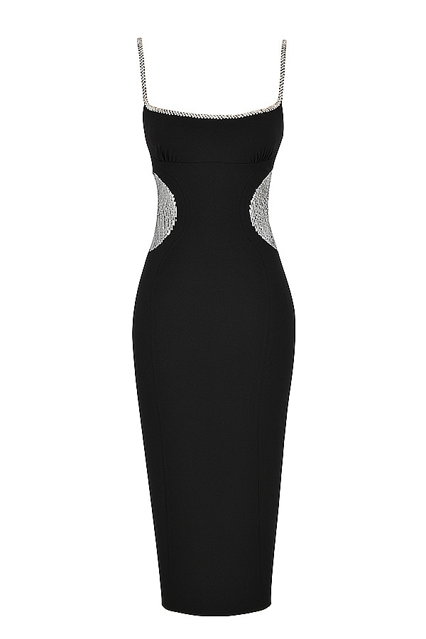 Mistress Rocks Black Crystal Trim Midi Dress - SALE-8