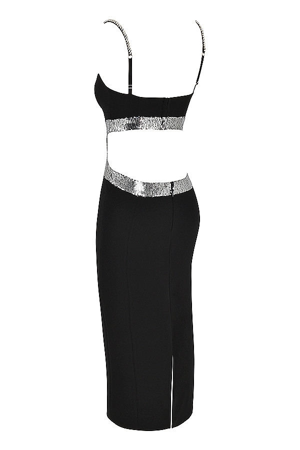 Mistress Rocks Black Crystal Trim Midi Dress - SALE-9