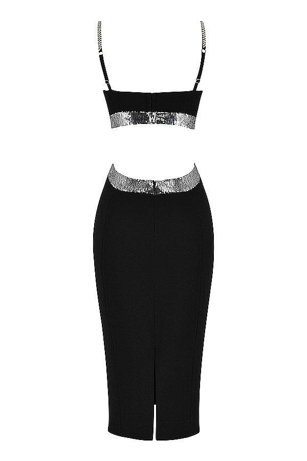 Mistress Rocks Black Crystal Trim Midi Dress - SALE-10