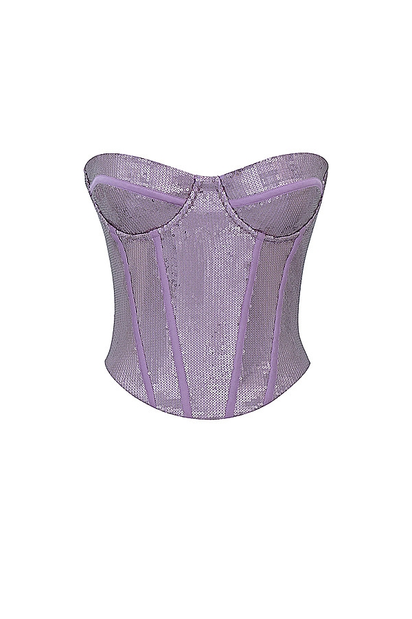 Mistress Rocks Lilac Sequin Corset - SALE-7
