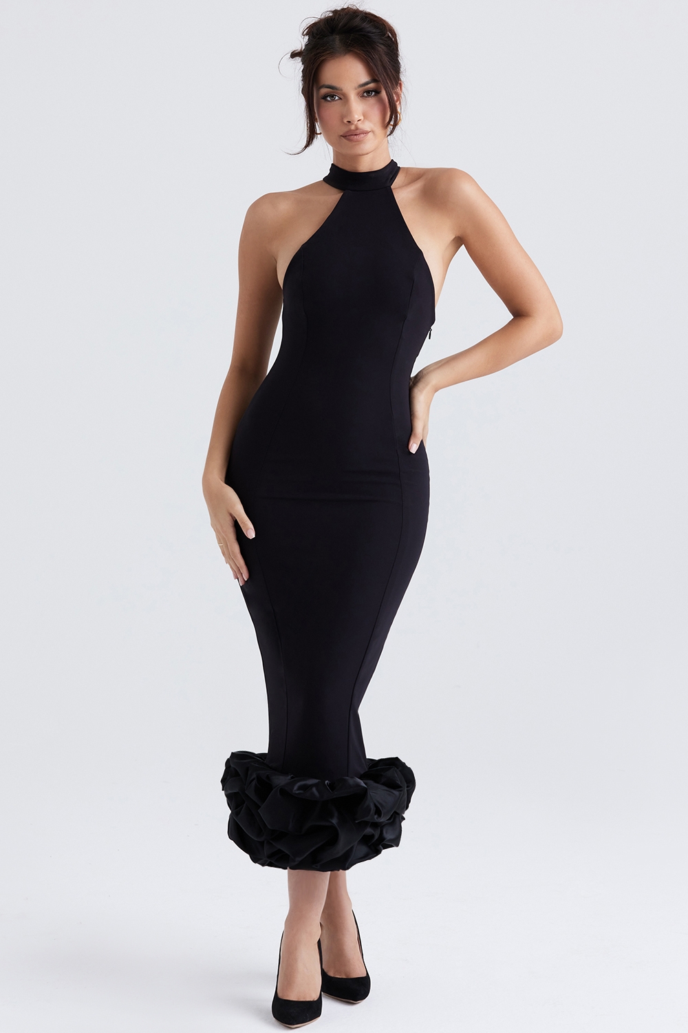 Juniper, Black Peplum Midi Dress