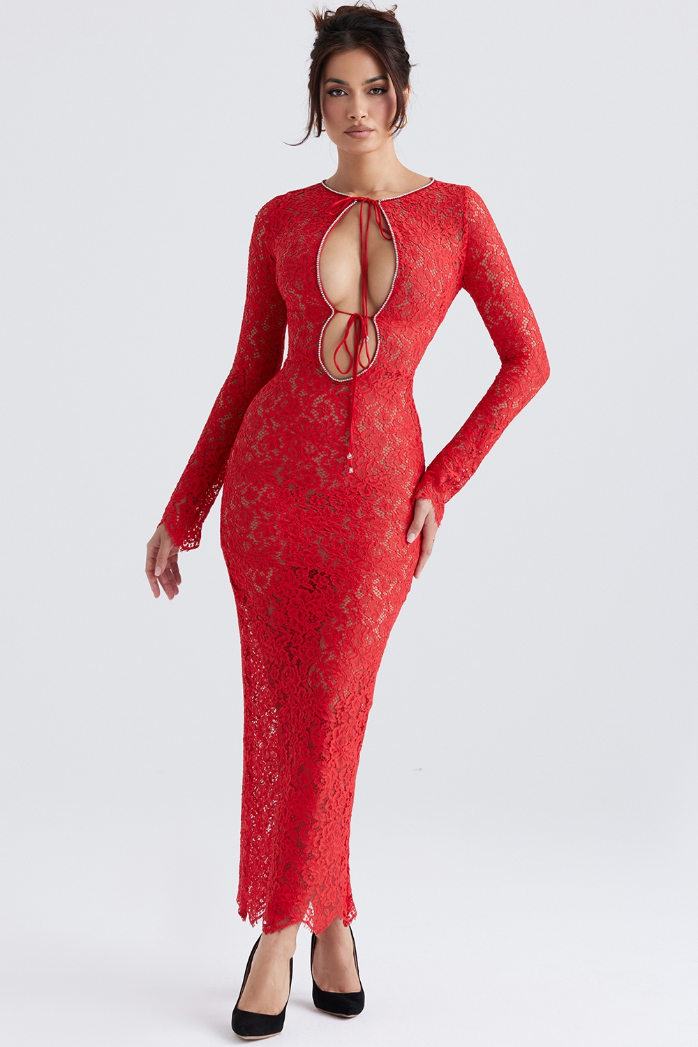 Lisandra, Red Lace Maxi Dress