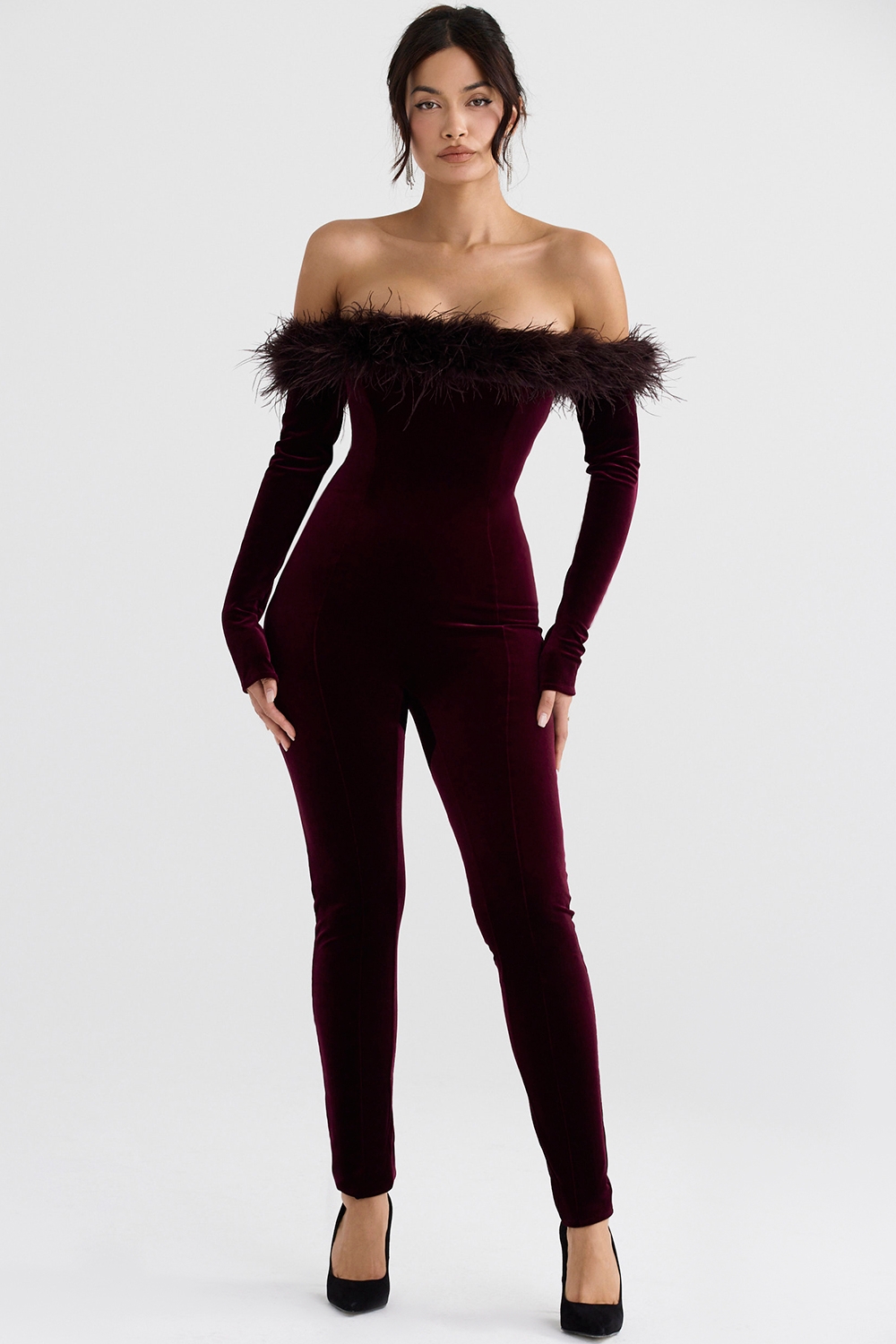 Salima, Black Cherry Velvet Jumpsuit - SALE