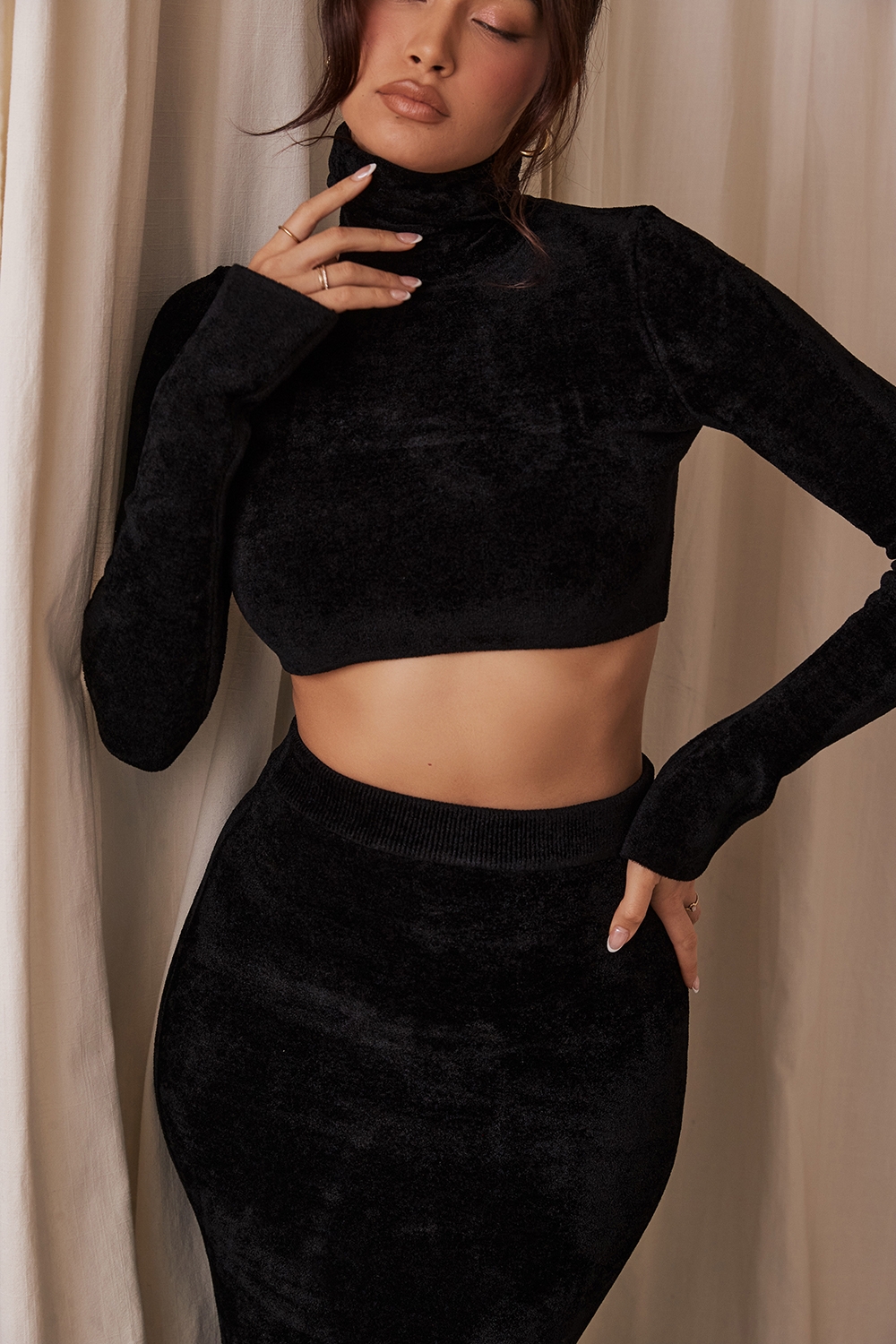 Suri, Black Chenille Cropped Top