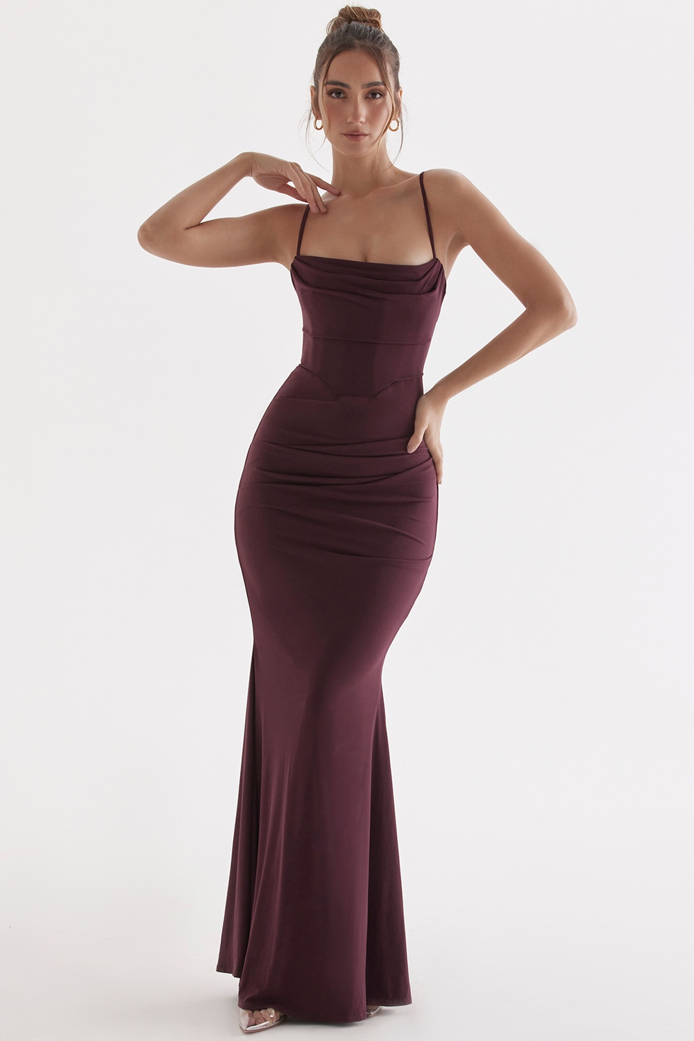 Milena, Dark Cherry Corset Maxi Dress