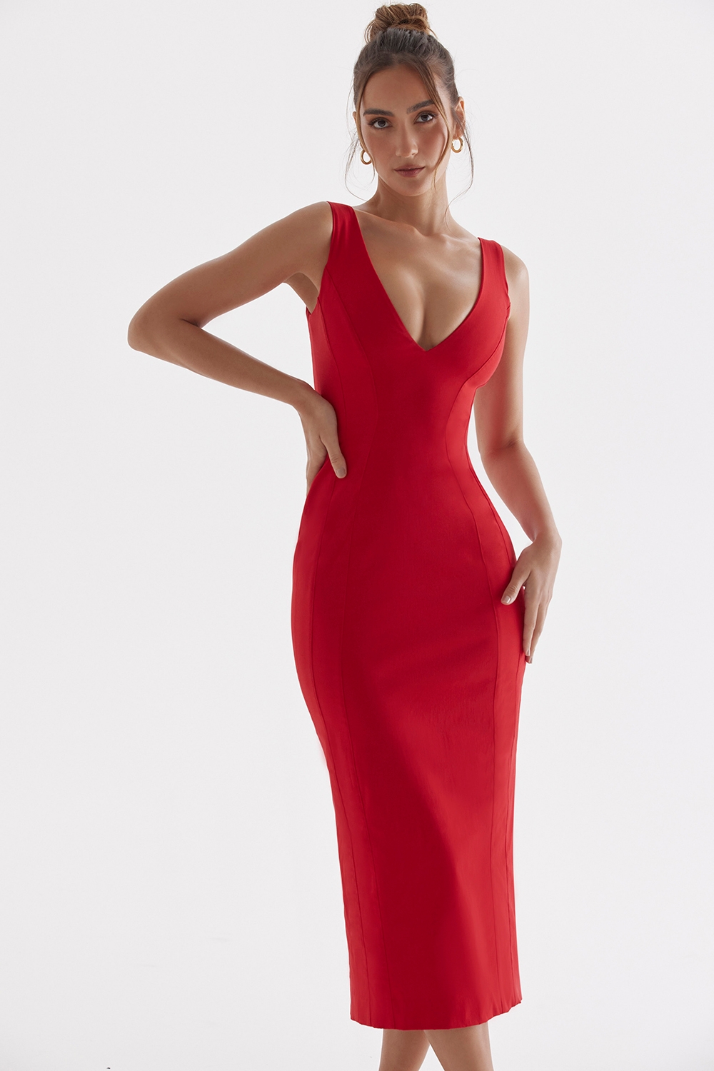 Cece, Red Rose Plunge Maxi Dress