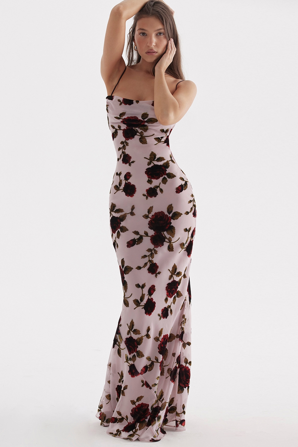 Serena, Pink Devore Maxi Dress