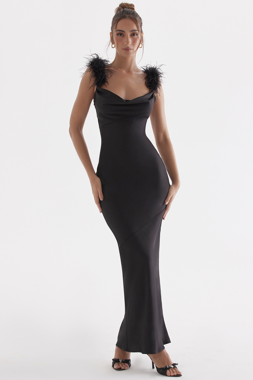 Tabitha, Black Satin Maxi Dress