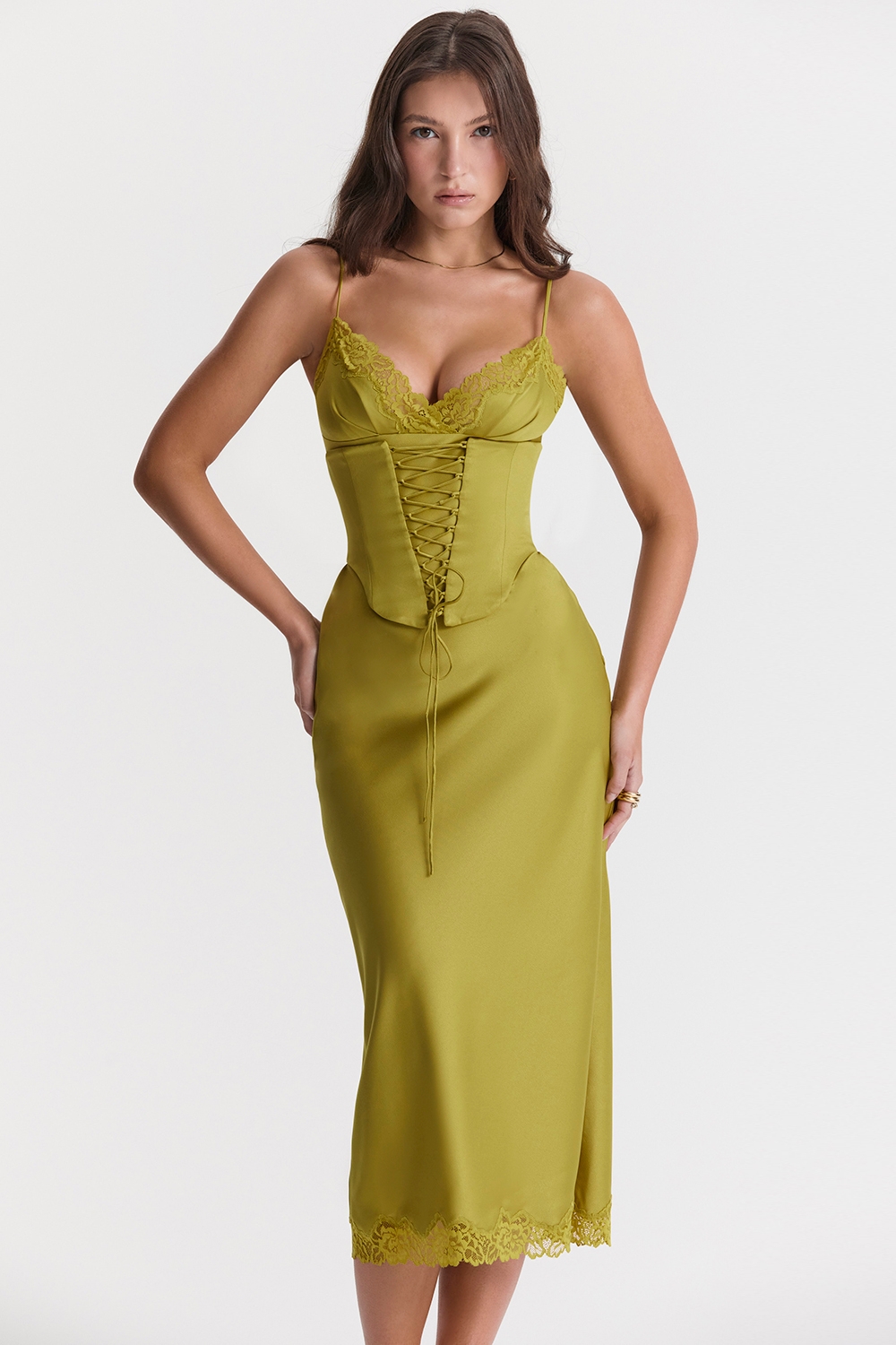 Salma, Chartreuse Satin Slip Dress