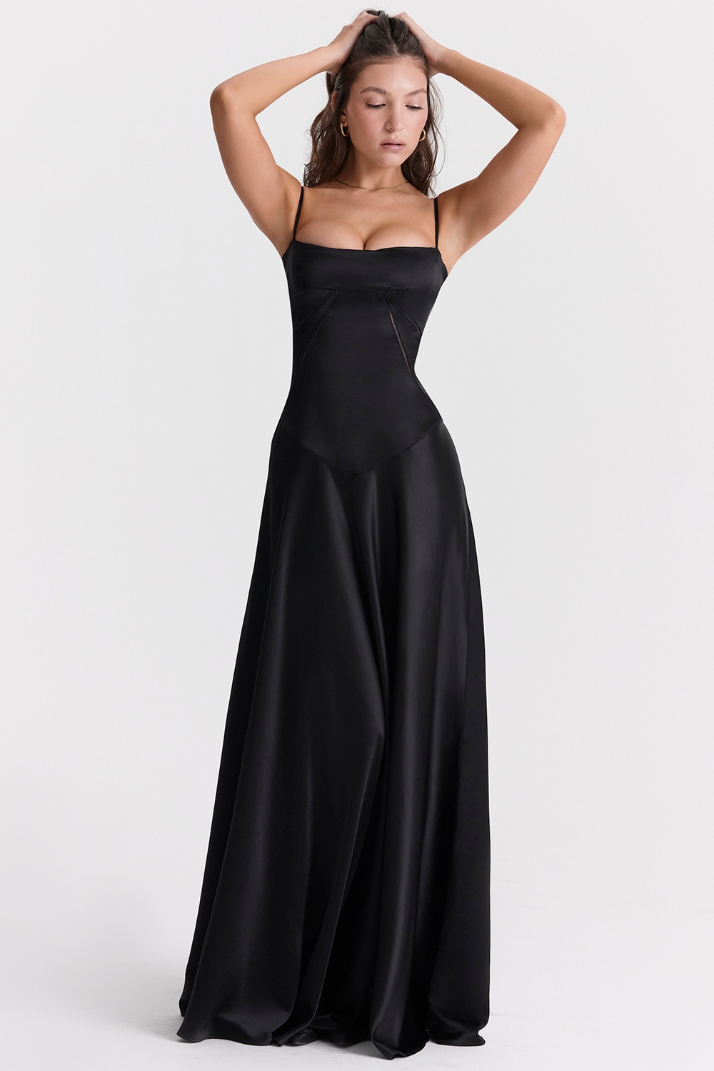 Anabella, Black Lace Up Maxi Dress