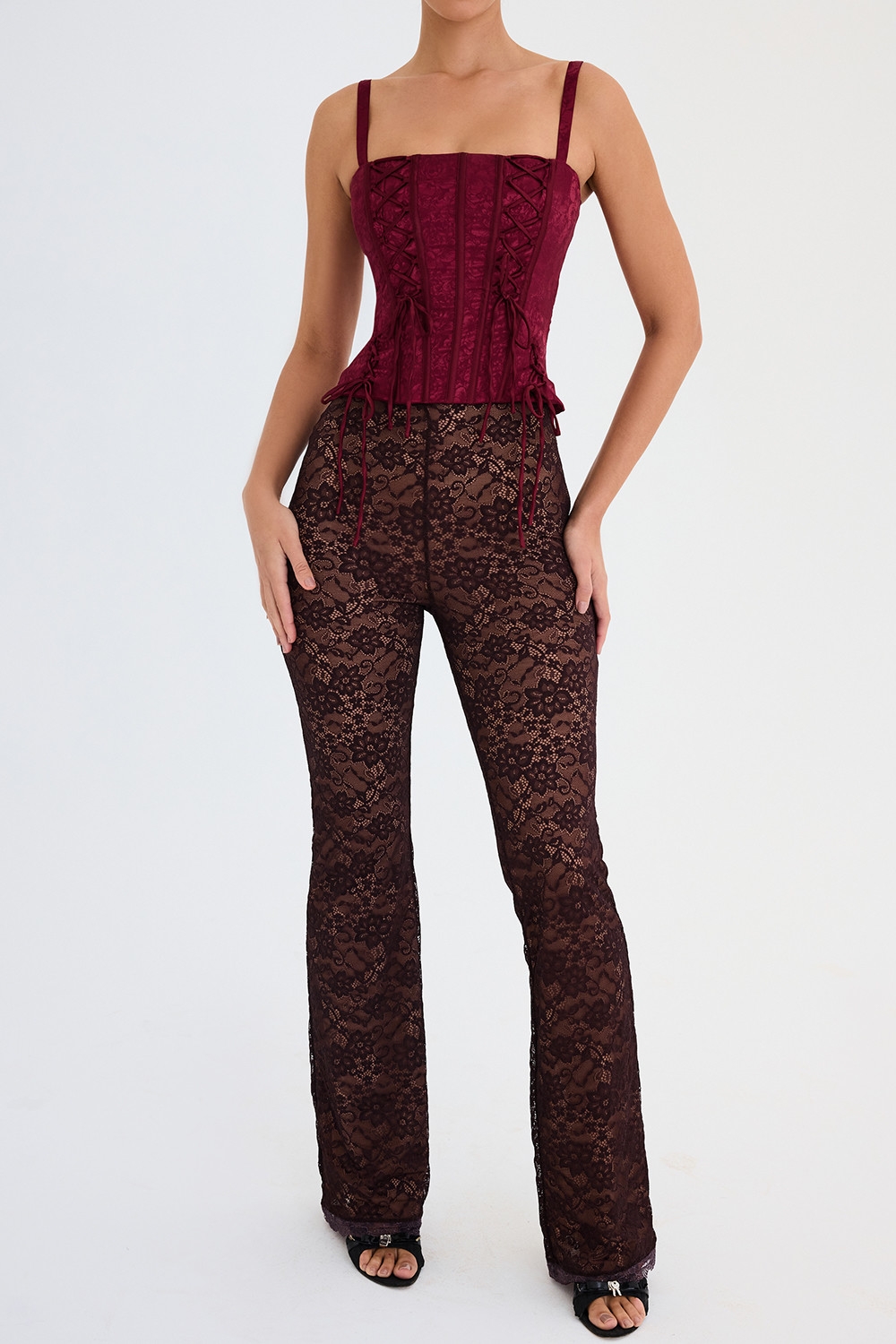 ,Mistress Rocks Espresso Stretch Lace Trousers