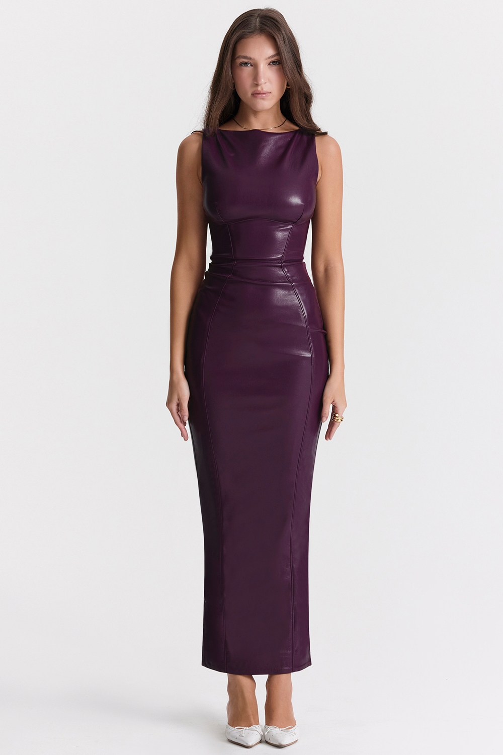 Sahara, Merlot Vegan Leather Maxi Dress