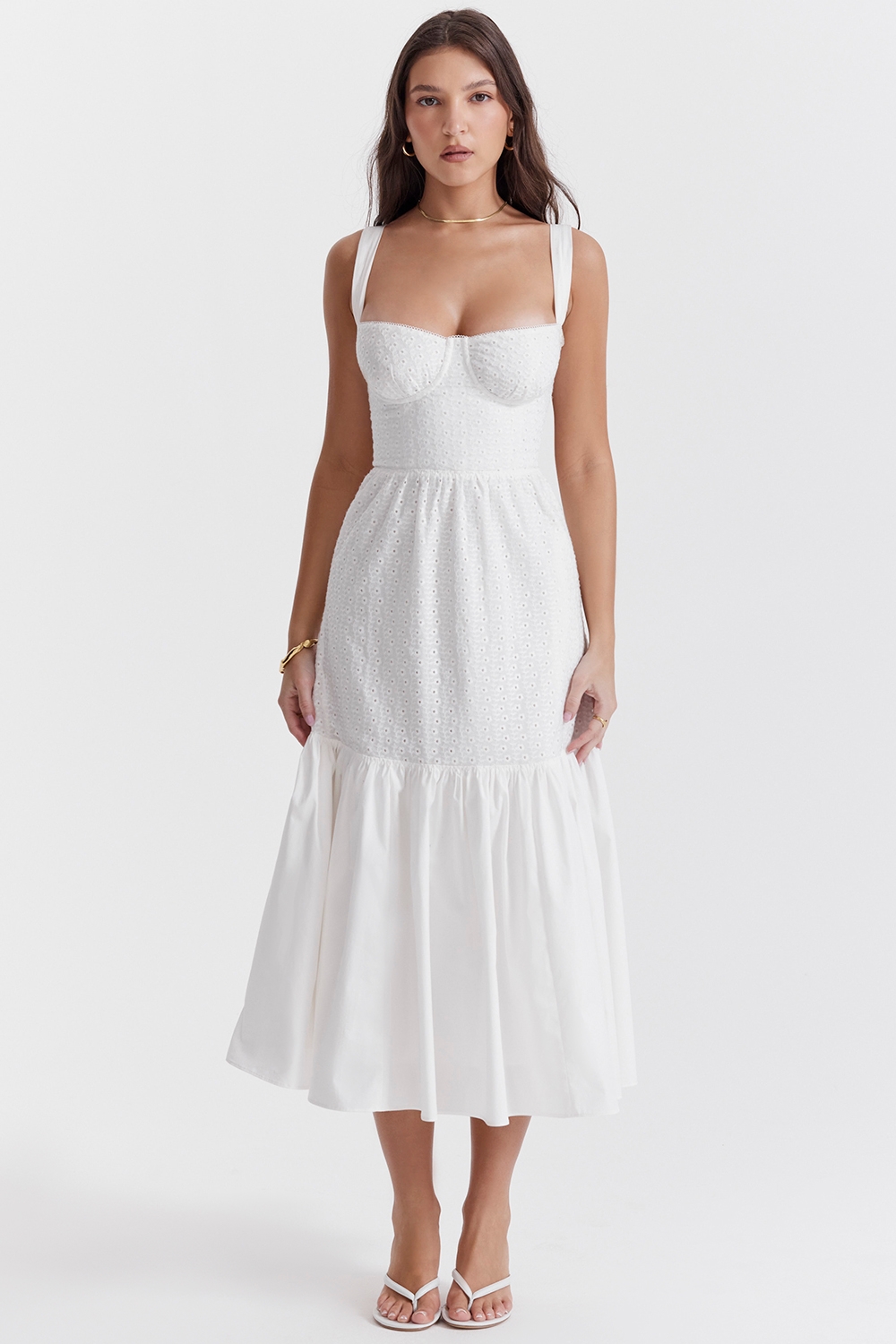 Elia, White Broderie Anglaise Midi Sundress