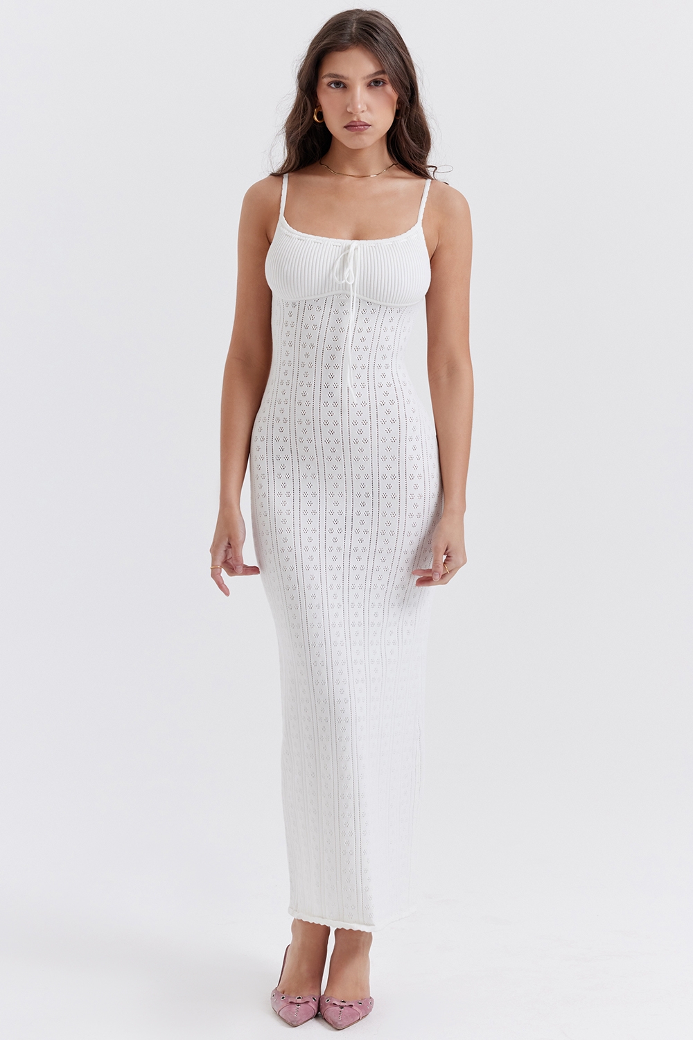 Myla, White Knit Maxi Dress