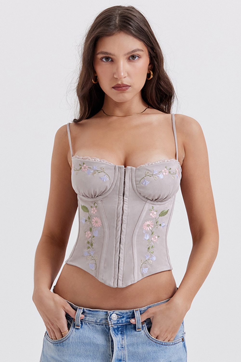 Petunia, Light Lavender Embroidered Corset