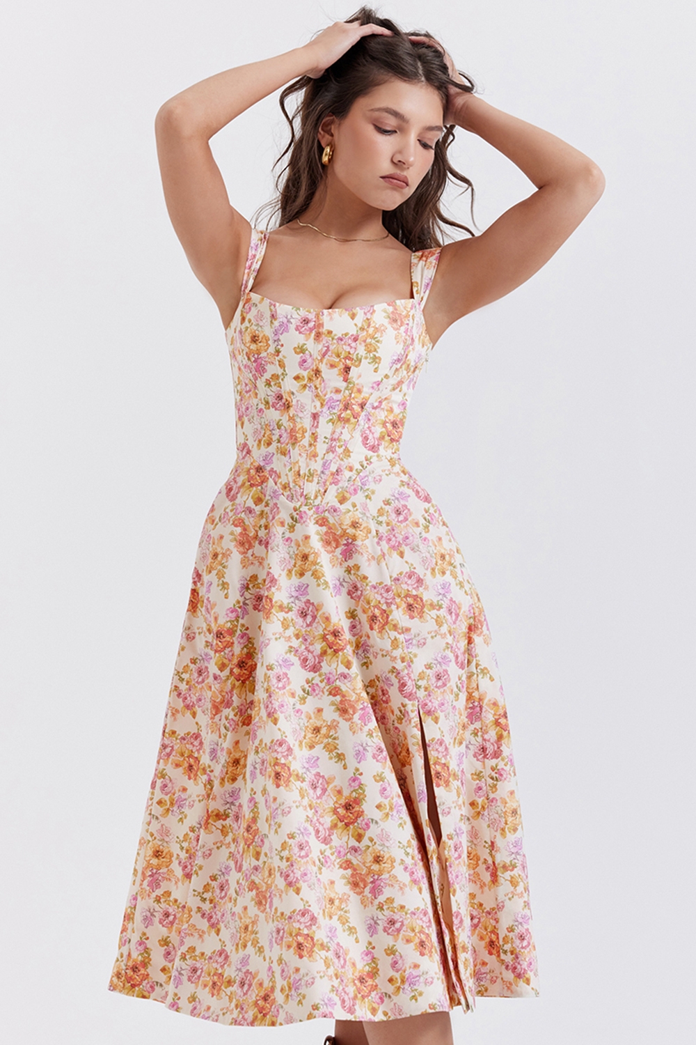 Saira, Ivory Floral Midi Sundress