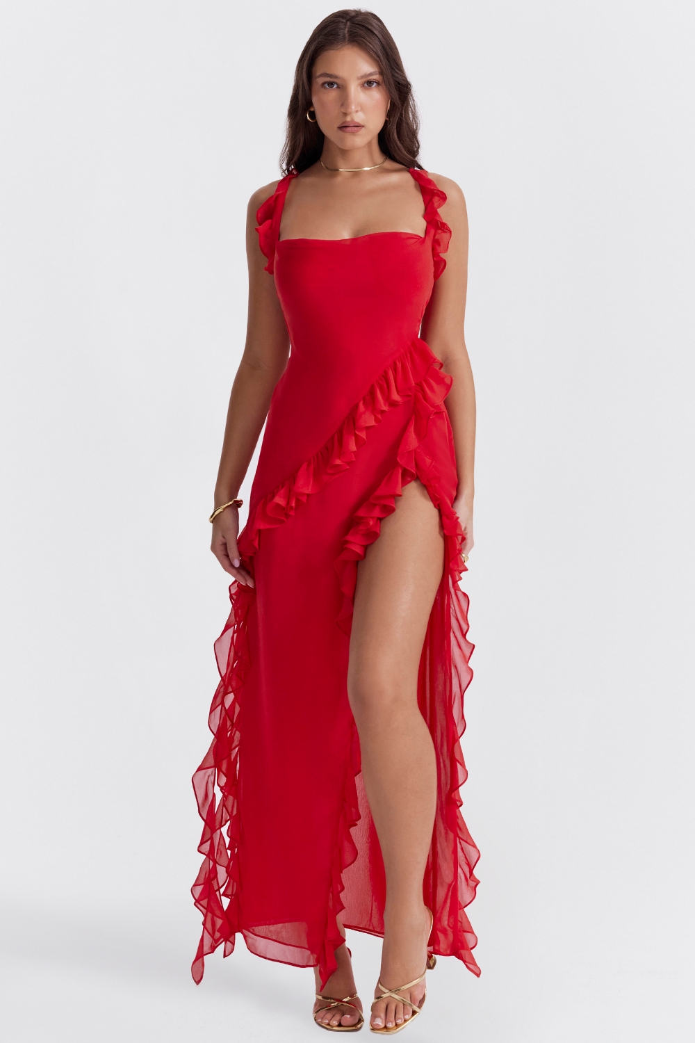 Ariela, Cherry Ruffle Maxi Dress