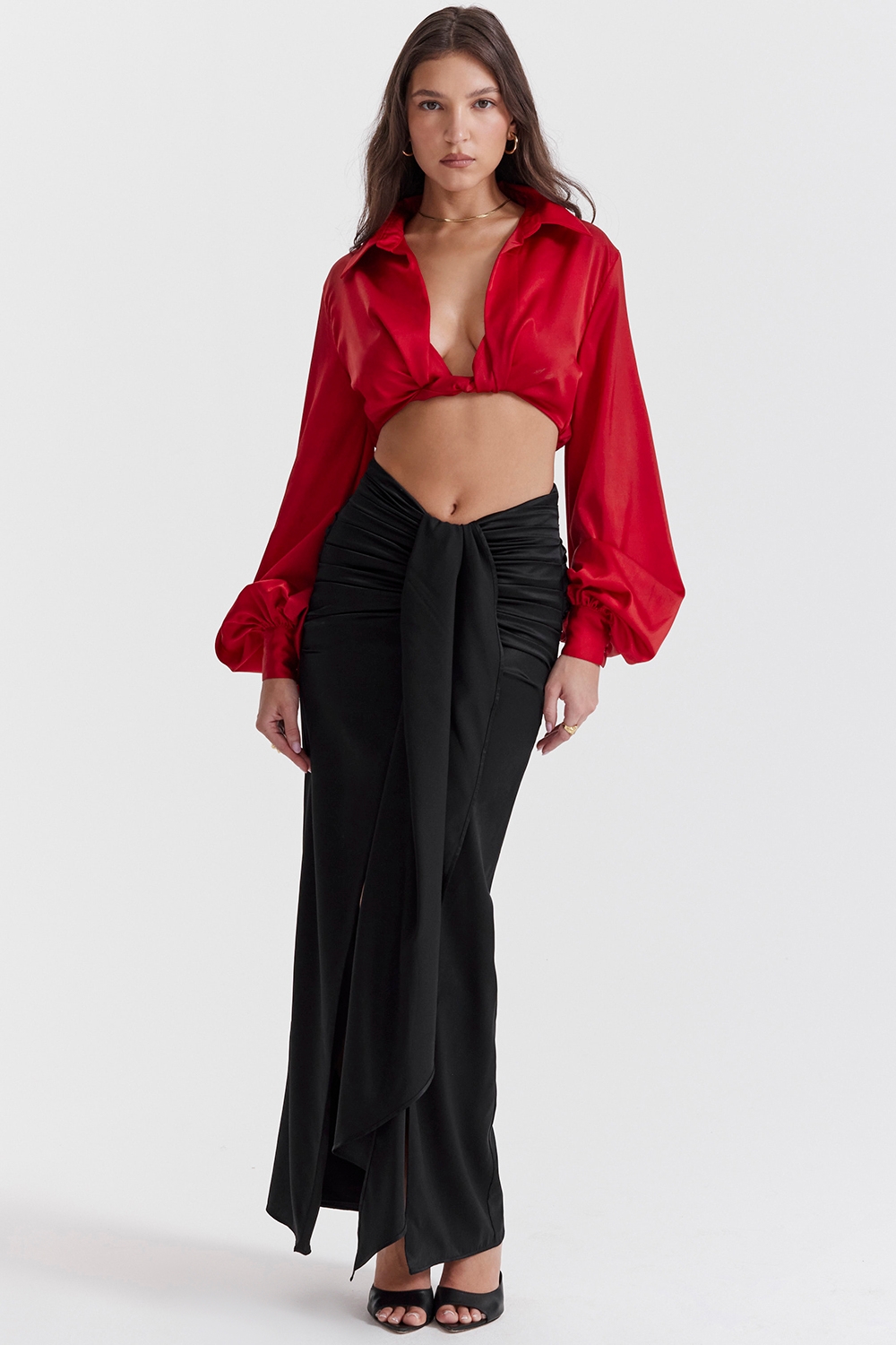 Arla, Black Draped Silk Maxi Skirt - SALE