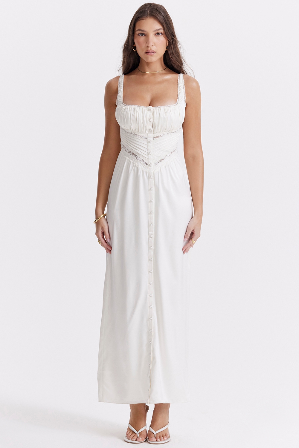 Illiana, Ivory Real Silk Maxi Dress