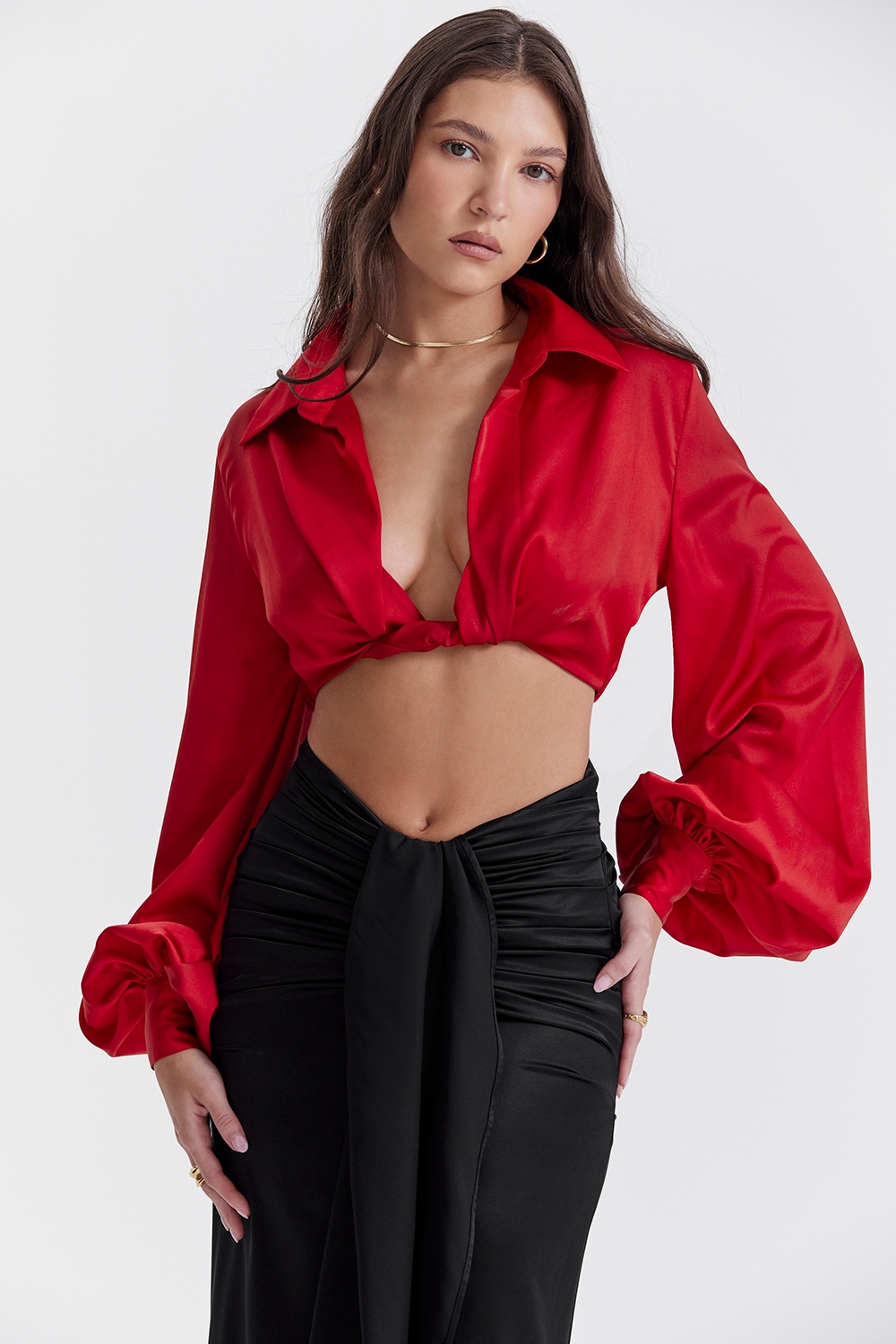 Laraine, Cherry Silk Blouson Top