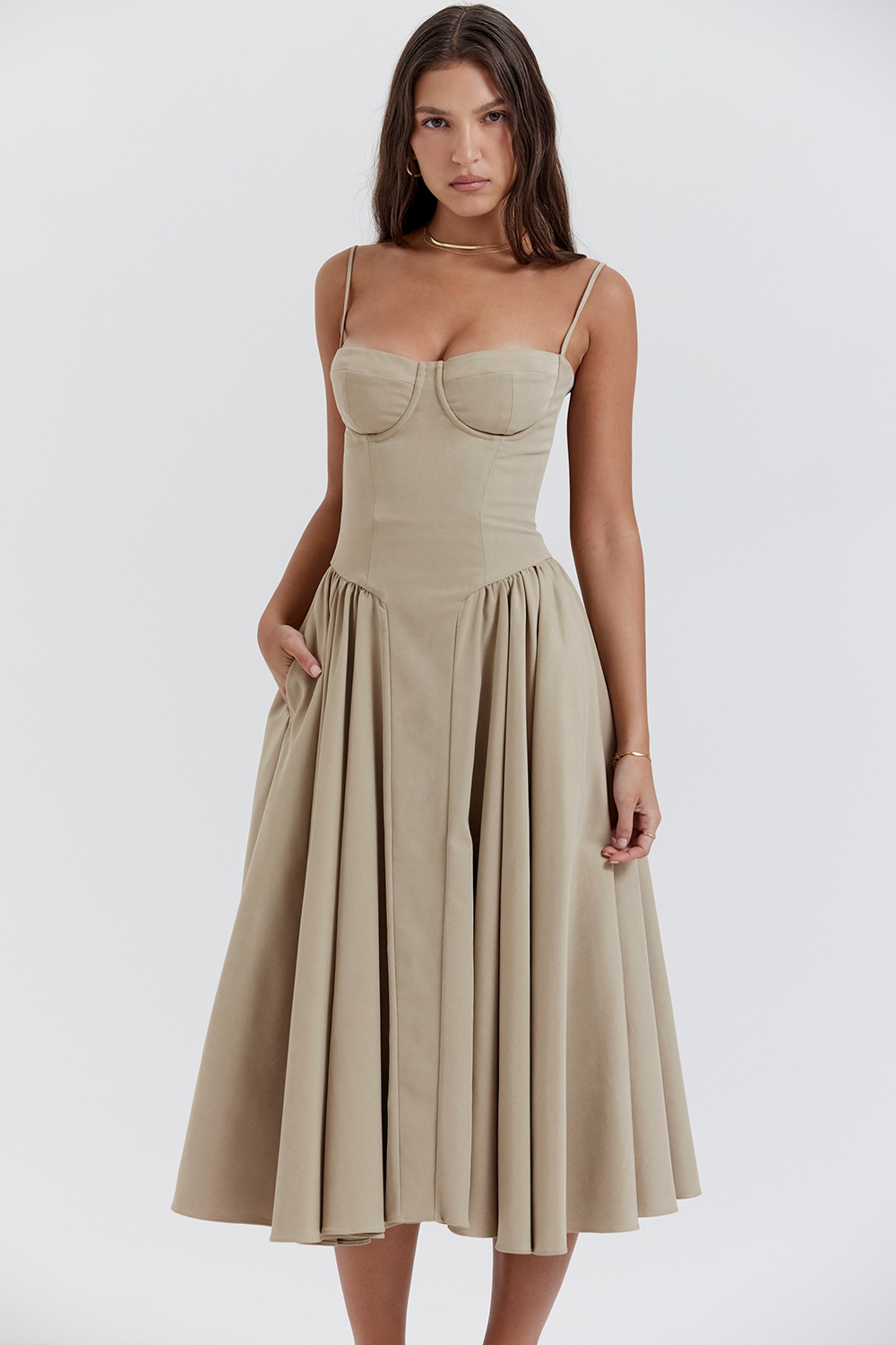 Samaria, Taupe Corset Sundress