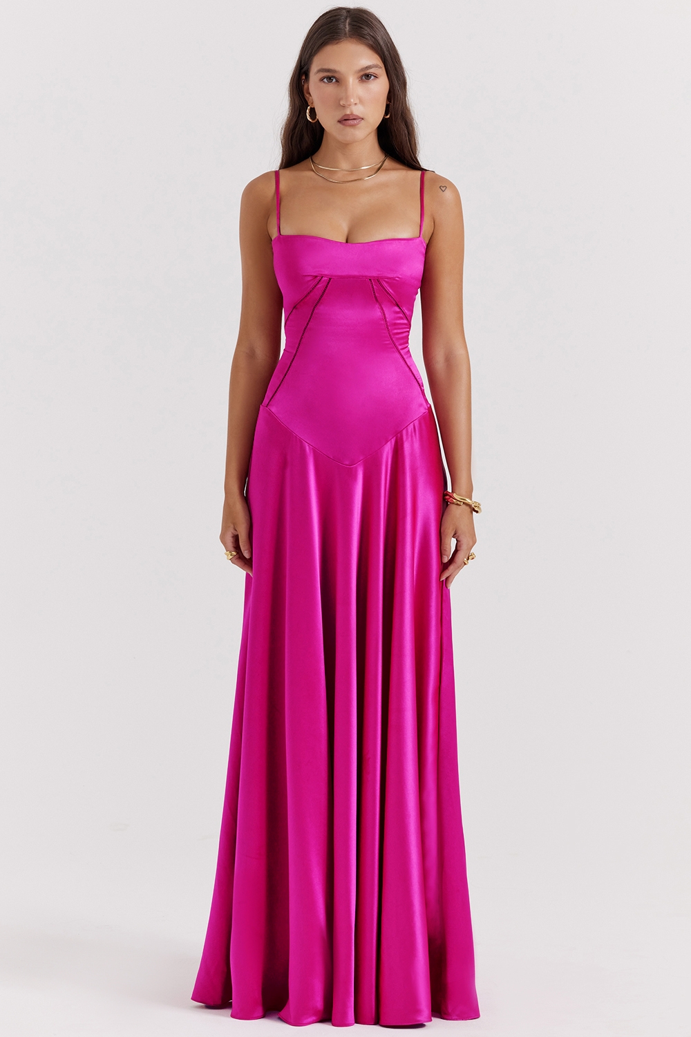 Anabella, Fuchsia Lace Up Maxi Dress