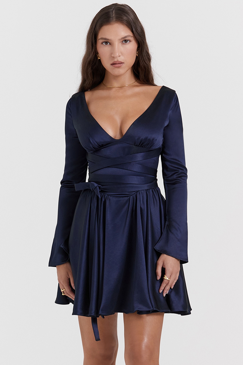 Dominique, Navy Plunge Mini Dress