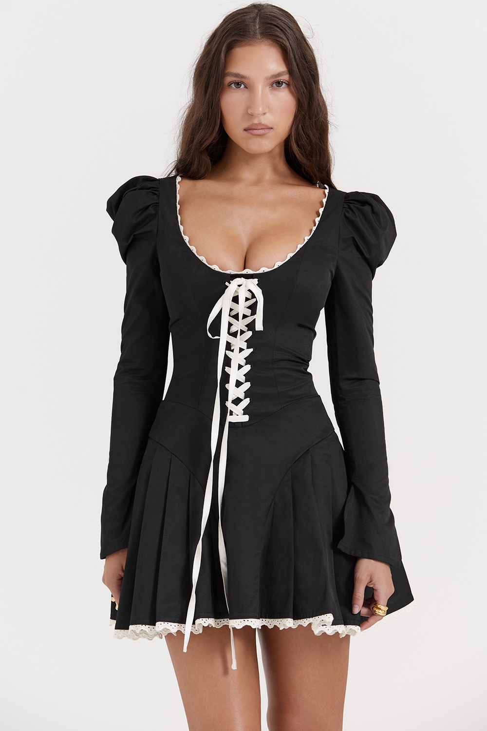 Larisa, Black & Cream Pleated Mini Dress