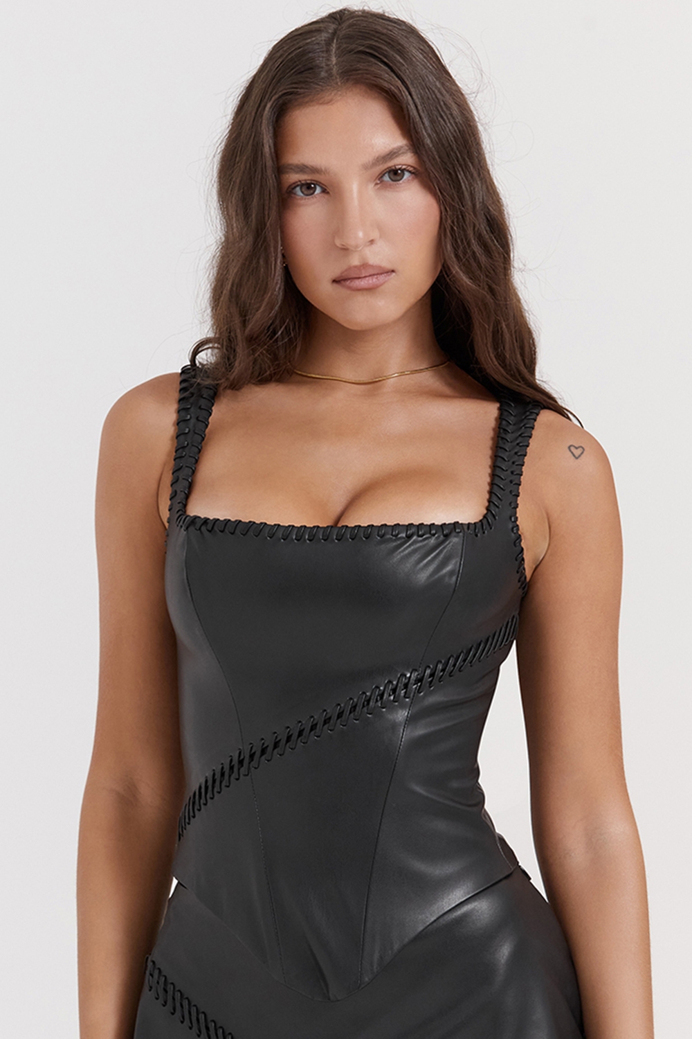 Leonie, Black Vegan Leather Corset - SALE