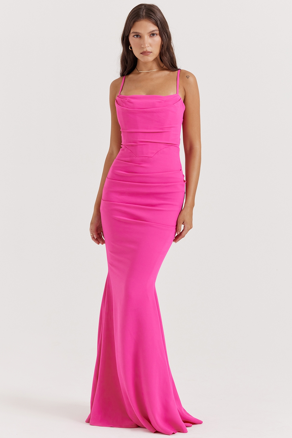 Milena, Hot Pink Corset Maxi Dress