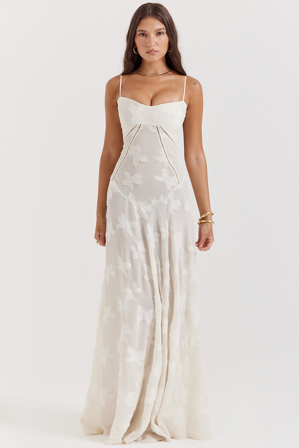 Seren, Vintage Cream Floral Lace Back Maxi Dress