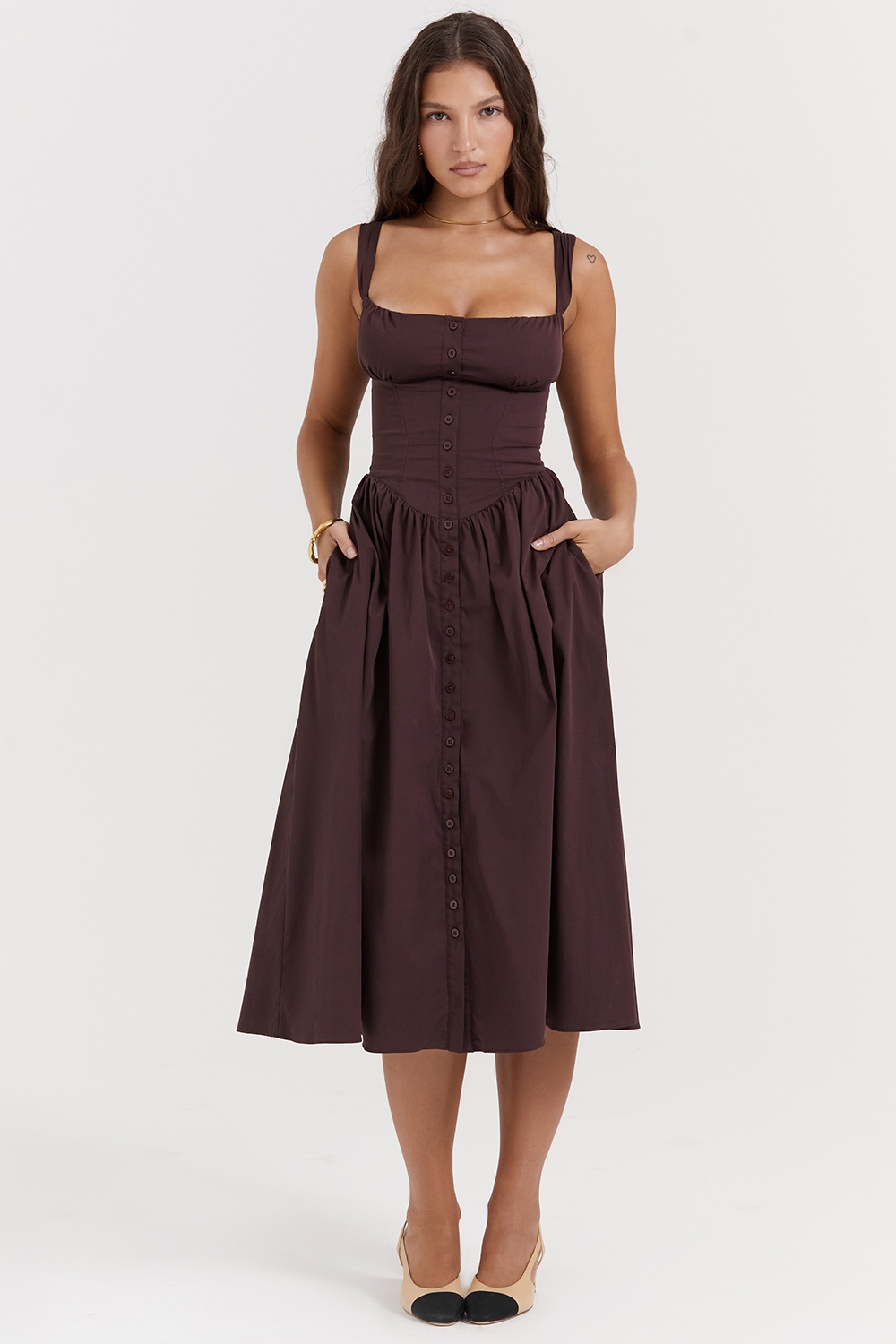 Tatiana, Rich Brown Midi Sundress - SALE