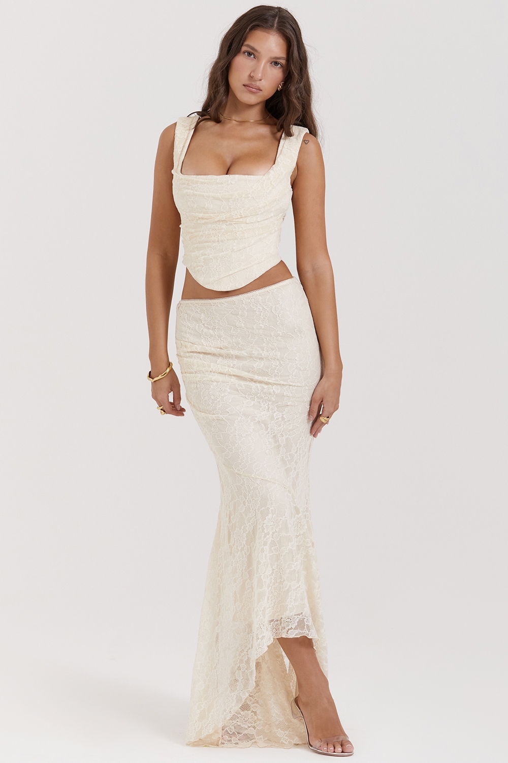 Therese, Vintage Cream Lace Maxi Skirt