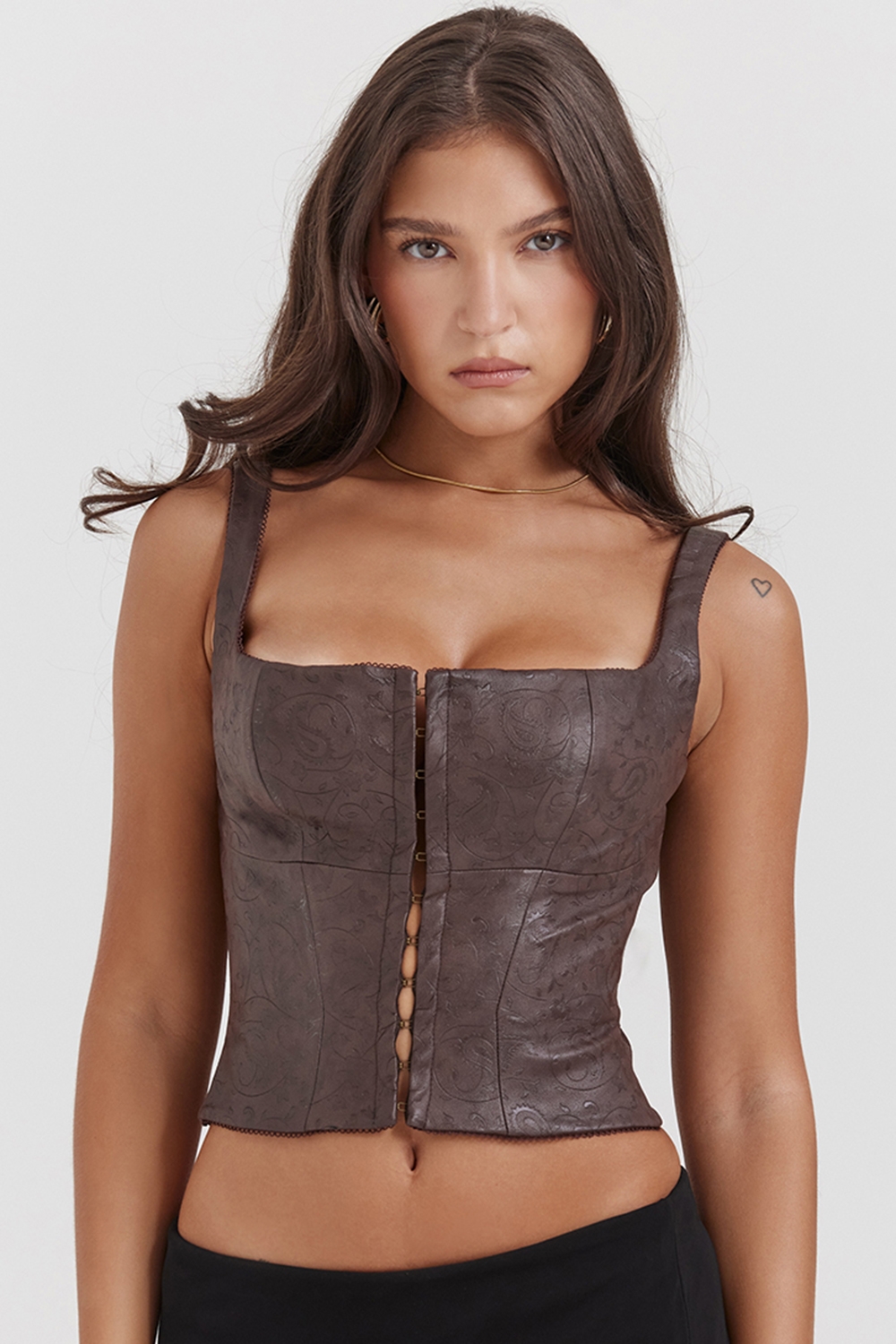 Pia, Brown Vegan Leather Corset