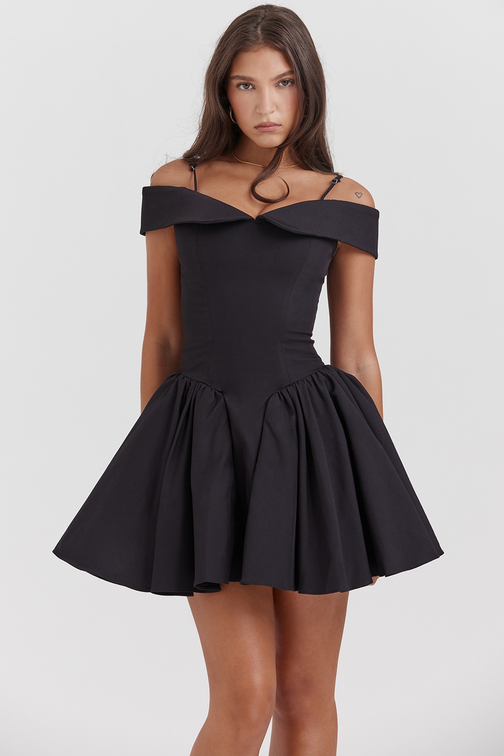 Elida, Black Off Shoulder Mini Dress