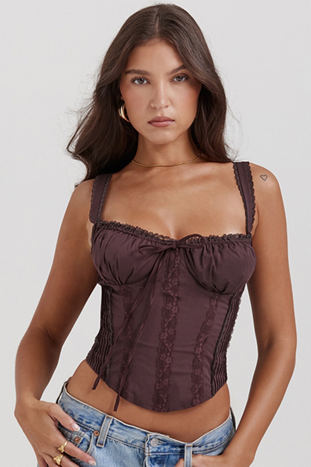 Gini, Rich Brown Lace Back Corset