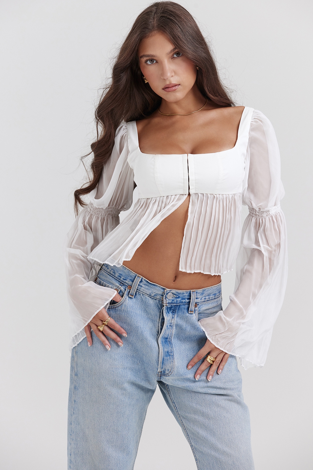 Lucie, White Pleated Top