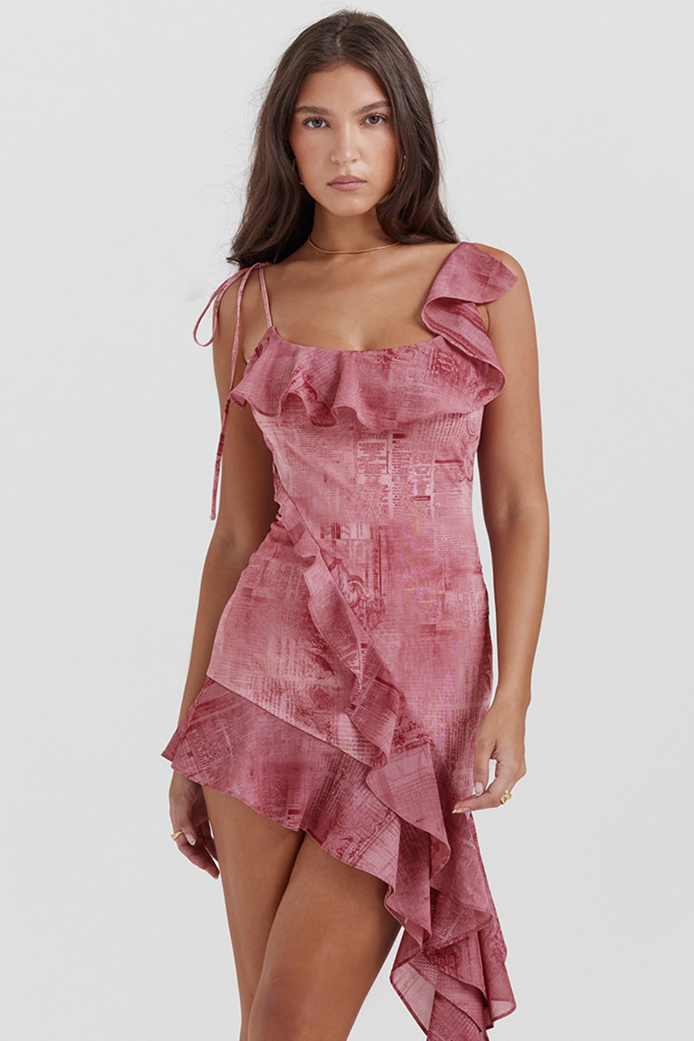 Lyrah, Pink Print Ruffle Mini Dress