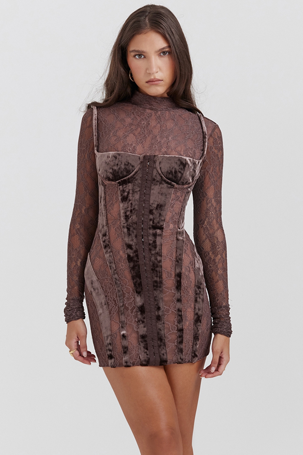 Marica, Brown Velvet & Lace Corset Dress