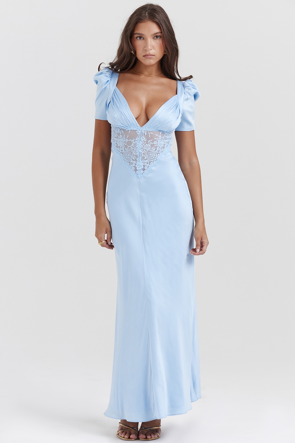 Rafaela, Soft Blue Pure Silk & Lace Dress - SALE