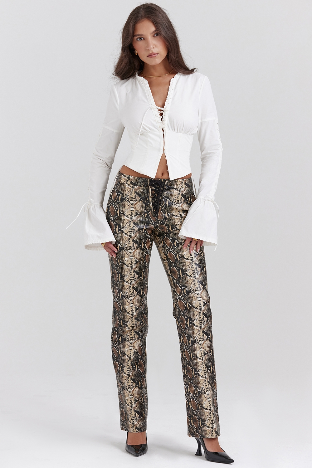 Serina, Snake Print Vegan Leather Trousers