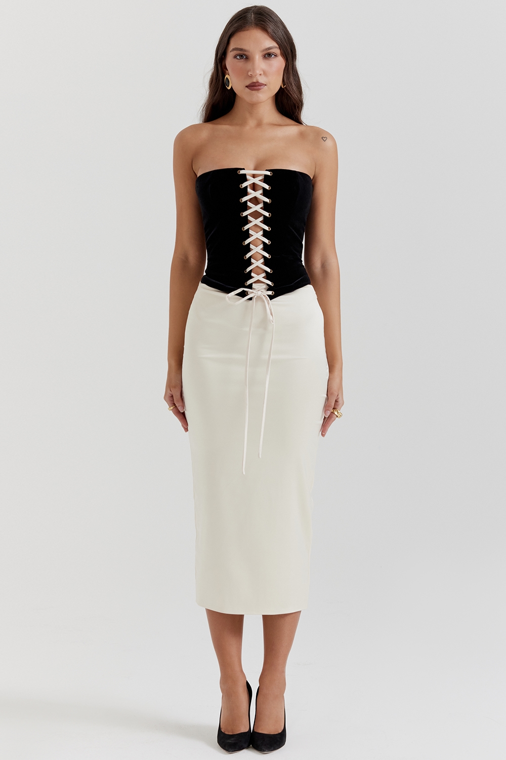 Jaina Black & Vintage Cream Strapless Corset Dress